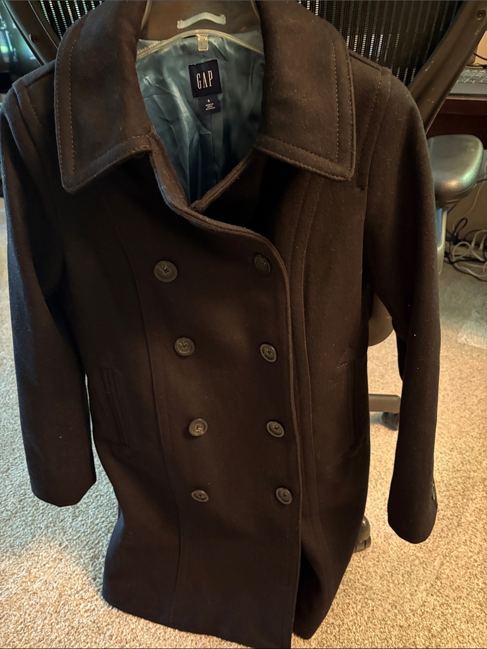 GAP Women's Double-Breasted Black Wool Peacoat